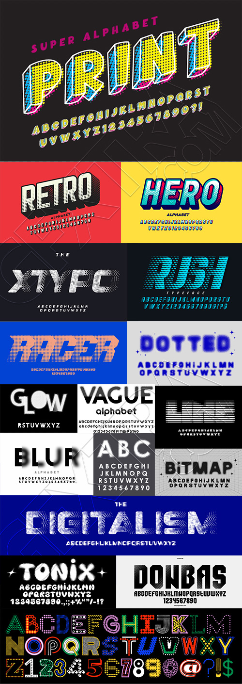 Halftone Typesets Letters & Numbers 25xAI, 2xJPEG