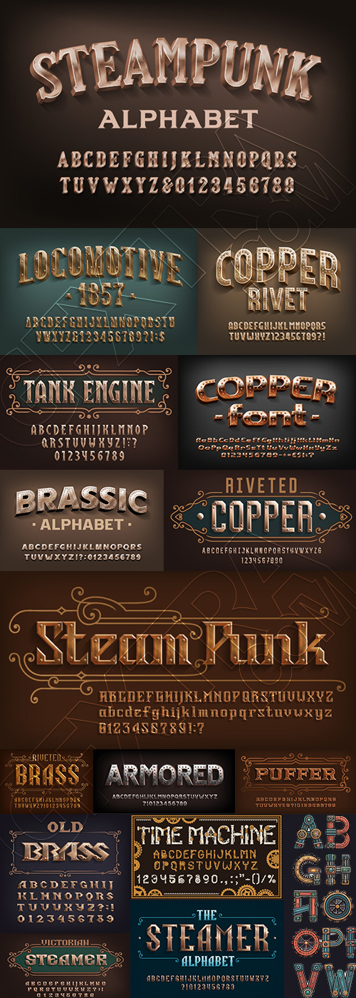 Steampunk Vintage Retro Typesets Letters & Numbers 38xAI