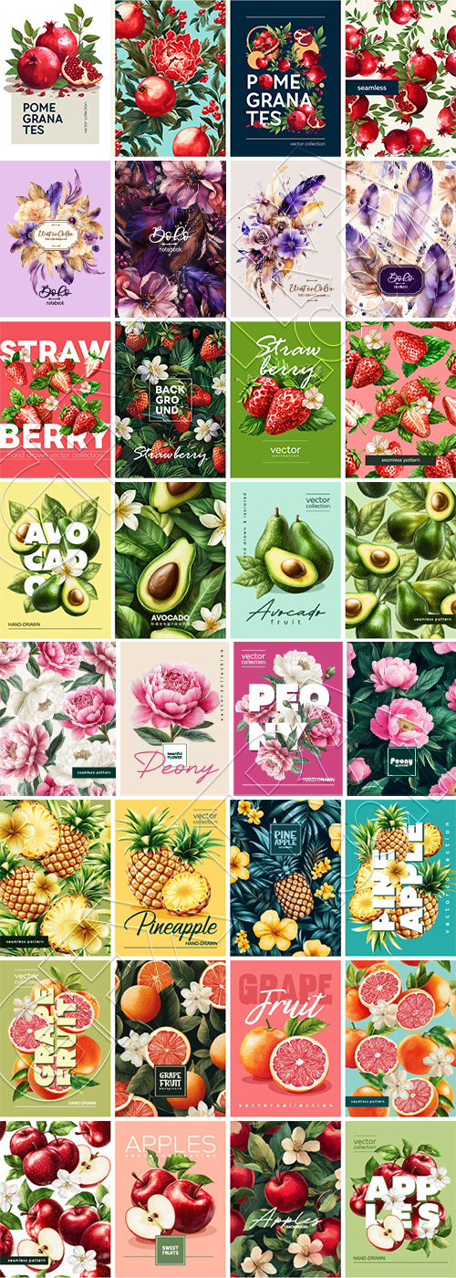 Fruit & Flower Templates for Poster, Prints, Menu, Card or Textile 25xAI Fruit & Flower Templates for Poster, Prints, Menu, Card or Textile 25xAI