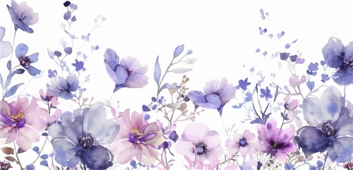 Purple Spring Flowers 24xPNG, 1xAI