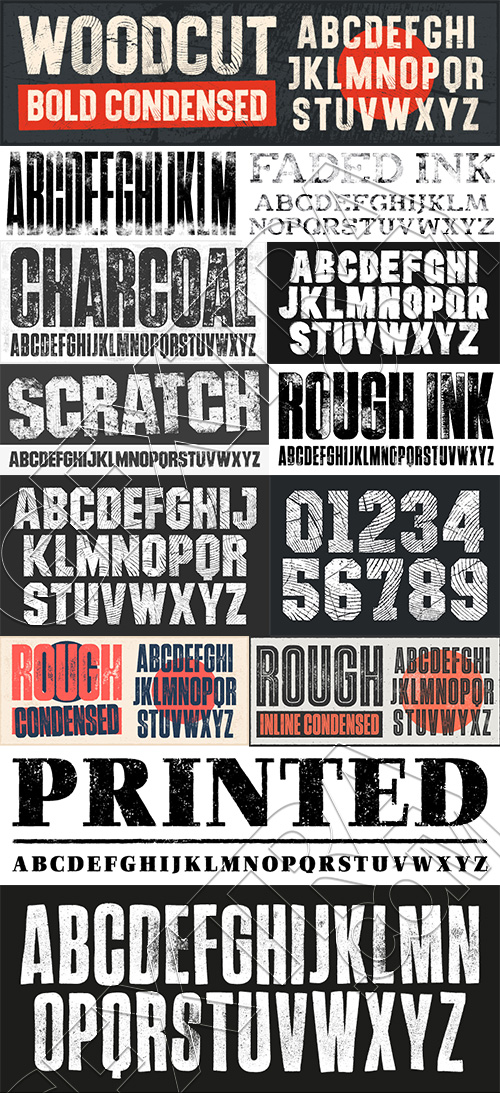 Textured Rough Fonts #1, 25xAI Textured Rough Fonts #1, 25xAI