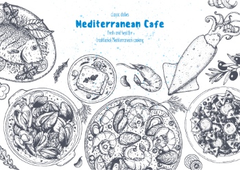 SeaFood Doodles & Menu Templates 30xAI, 3xJPEG