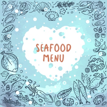 SeaFood Doodles & Menu Templates 30xAI, 3xJPEG