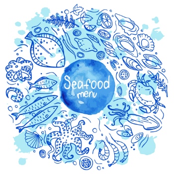 SeaFood Doodles & Menu Templates 30xAI, 3xJPEG