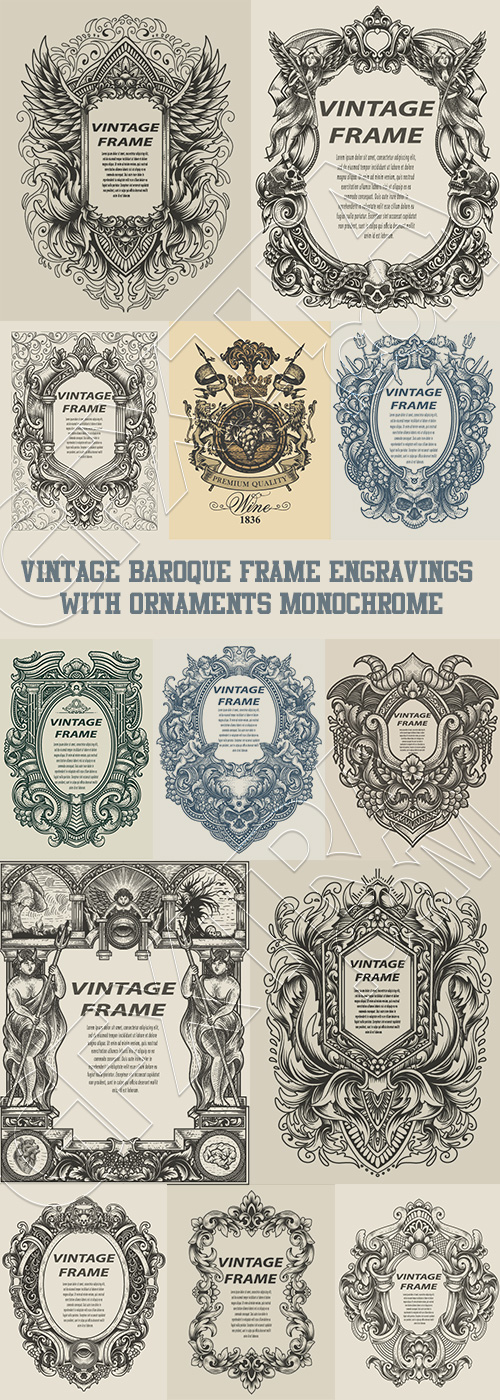 Vintage Baroque Frame Engravings with Ornaments 31xAI