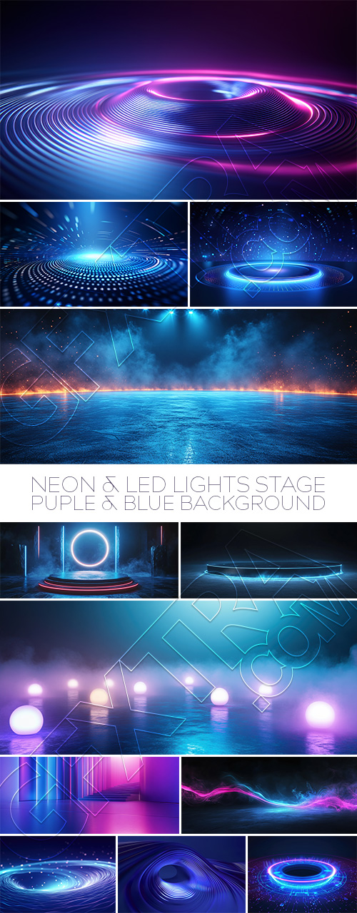 Neon & Led Lights Stages with Puple-Blue Background 34xJPEG