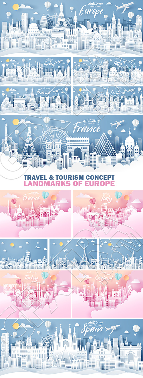 Travel & Tourism Concept Landmarks of Europe 24xAI