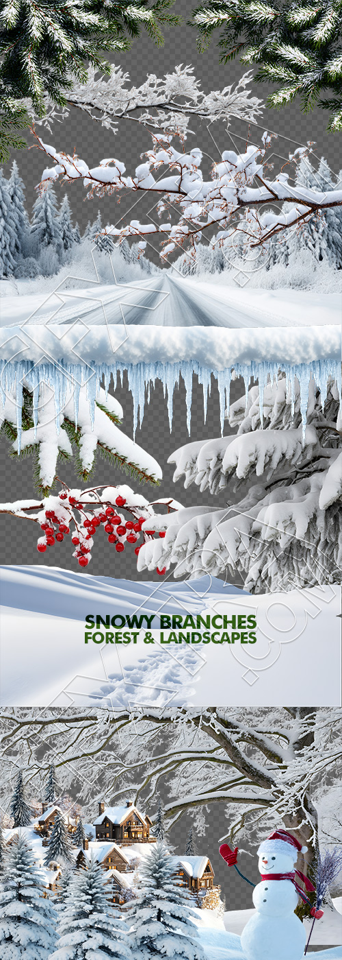 Snowy Branches, Forest & Landscapes 25xPNG