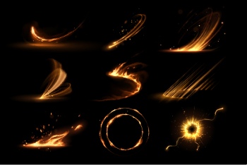 Boards, Lights, Ribbons & Sparks Gold Background Templates 32xAI