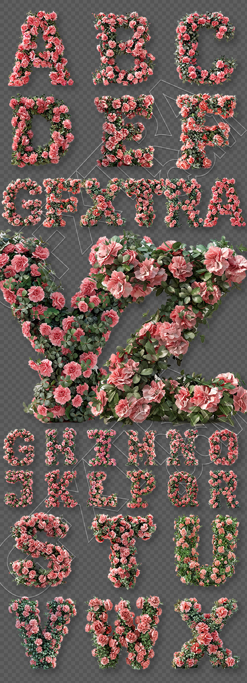 Carnation Floral PNG Alphabet 5xPNG