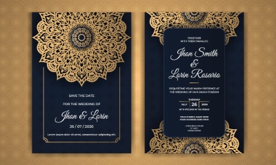 Wedding Invitation Cards with Golden Mandalas 25xAI