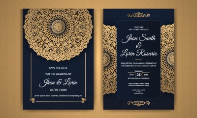 Wedding Invitation Cards with Golden Mandalas 25xAI
