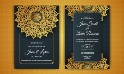 Wedding Invitation Cards with Golden Mandalas 25xAI