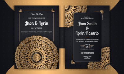Wedding Invitation Cards with Golden Mandalas 25xAI