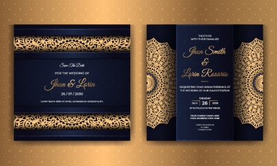Wedding Invitation Cards with Golden Mandalas 25xAI
