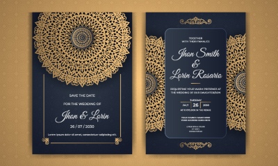Wedding Invitation Cards with Golden Mandalas 25xAI