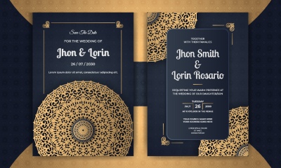 Wedding Invitation Cards with Golden Mandalas 25xAI