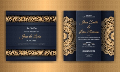 Wedding Invitation Cards with Golden Mandalas 25xAI