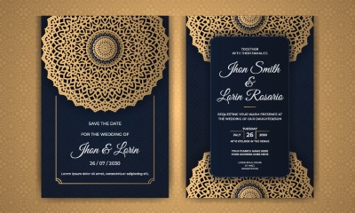 Wedding Invitation Cards with Golden Mandalas 25xAI