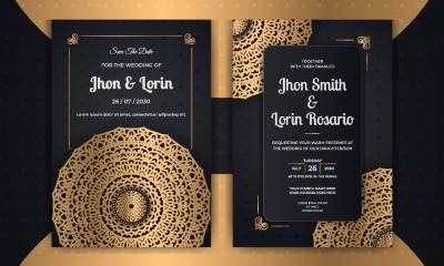 Wedding Invitation Cards with Golden Mandalas 25xAI