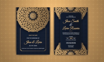 Wedding Invitation Cards with Golden Mandalas 25xAI