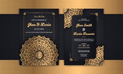 Wedding Invitation Cards with Golden Mandalas 25xAI