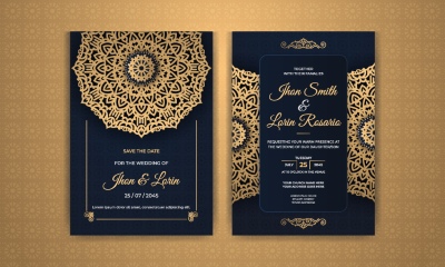 Wedding Invitation Cards with Golden Mandalas 25xAI