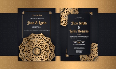 Wedding Invitation Cards with Golden Mandalas 25xAI