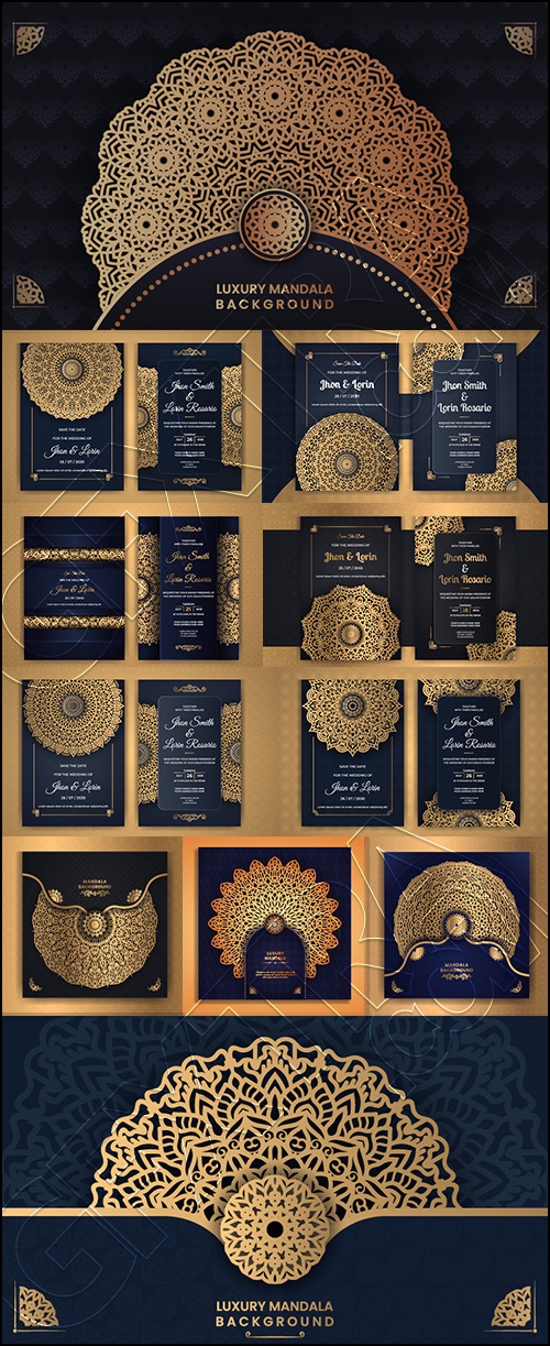 Wedding Invitation Cards with Golden Mandalas 25xAI Wedding Invitation Cards with Golden Mandalas 25xAI