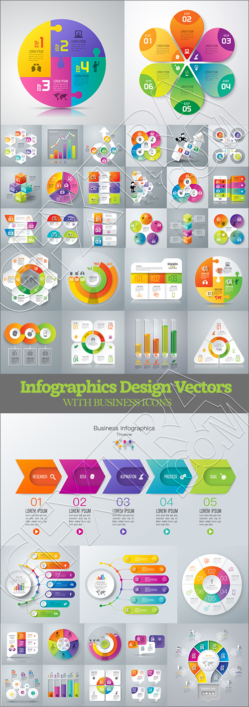 Infographics Design Vectors & Business Icons #2, 32xAI
