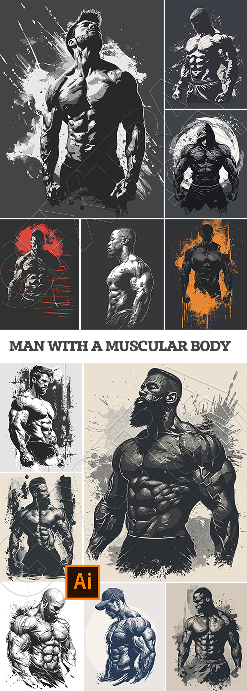 Man with a Muscular Body Illustrations 25xAI