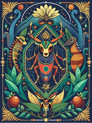 Animal Head with Ornate Framing and Floral Accents 25xAI