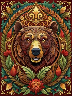 Animal Head with Ornate Framing and Floral Accents 25xAI