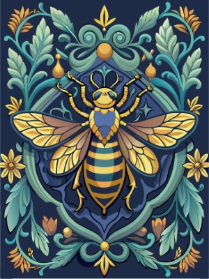 Animal Head with Ornate Framing and Floral Accents 25xAI