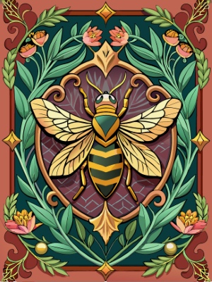 Animal Head with Ornate Framing and Floral Accents 25xAI