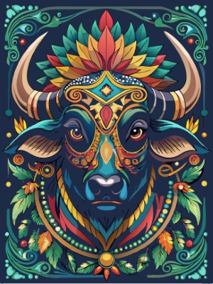 Animal Head with Ornate Framing and Floral Accents 25xAI