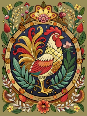 Animal Head with Ornate Framing and Floral Accents 25xAI