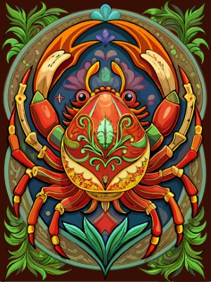 Animal Head with Ornate Framing and Floral Accents 25xAI