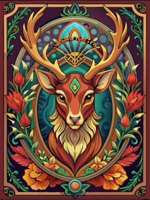 Animal Head with Ornate Framing and Floral Accents 25xAI