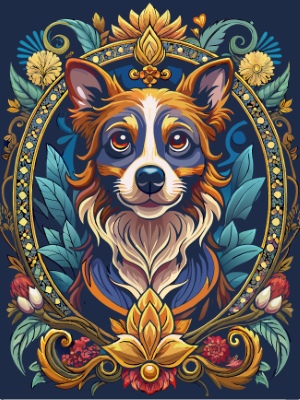 Animal Head with Ornate Framing and Floral Accents 25xAI