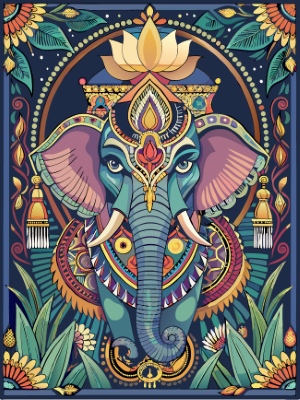 Animal Head with Ornate Framing and Floral Accents 25xAI