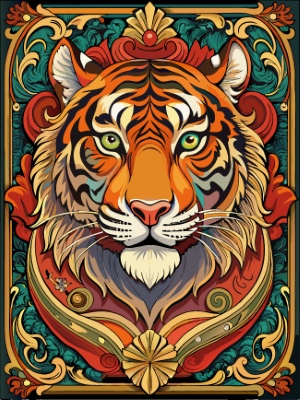 Animal Head with Ornate Framing and Floral Accents 25xAI