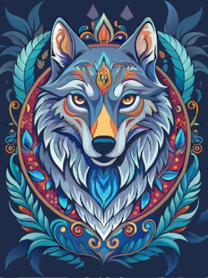 Animal Head with Ornate Framing and Floral Accents 25xAI