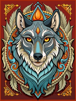 Animal Head with Ornate Framing and Floral Accents 25xAI