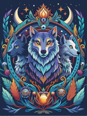 Animal Head with Ornate Framing and Floral Accents 25xAI