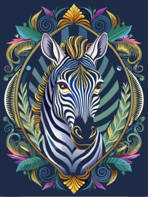 Animal Head with Ornate Framing and Floral Accents 25xAI