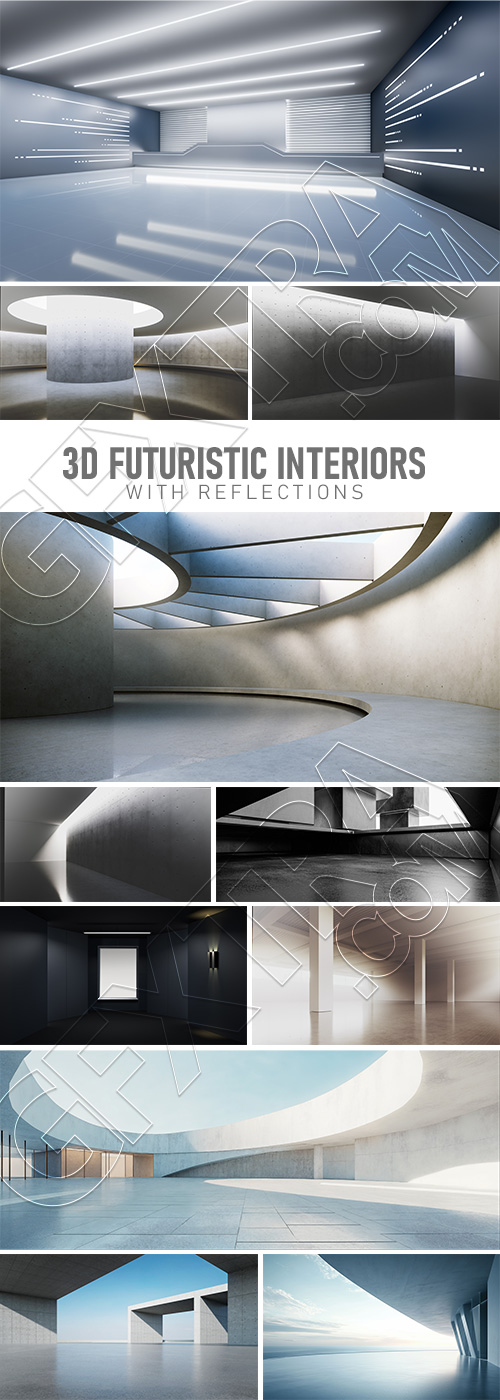 3D Futuristic Interiors with Reflections 24xJPEG