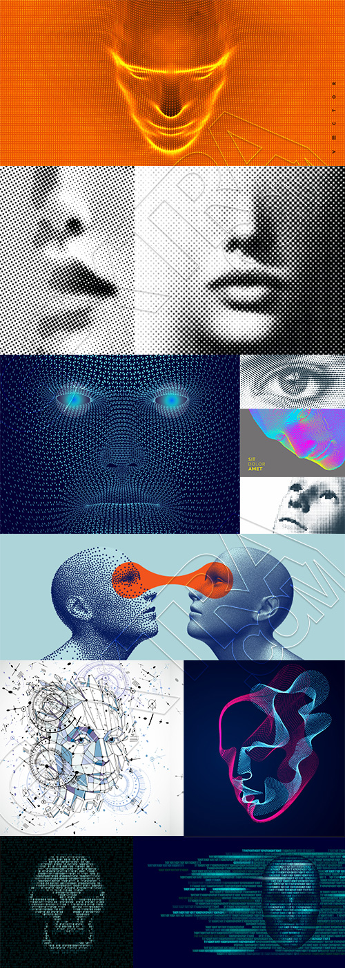 Abstract Faces Digital Art Vectors 25xAI