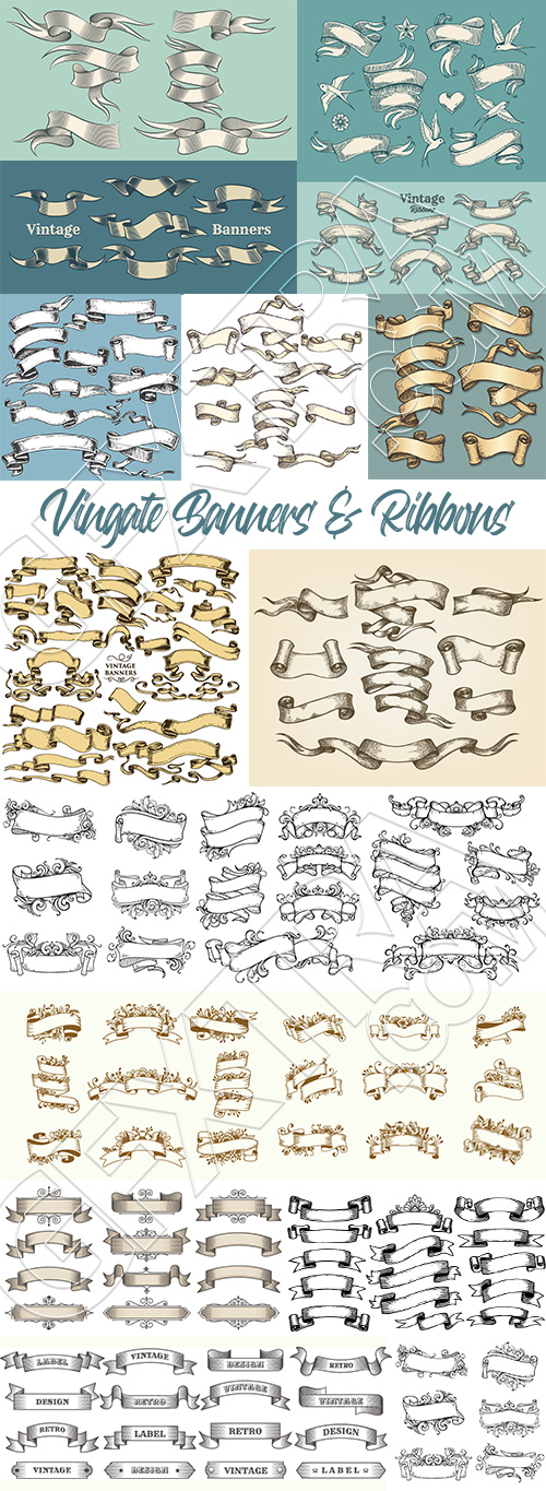 Vintage Banners & Ribbons 26xAI