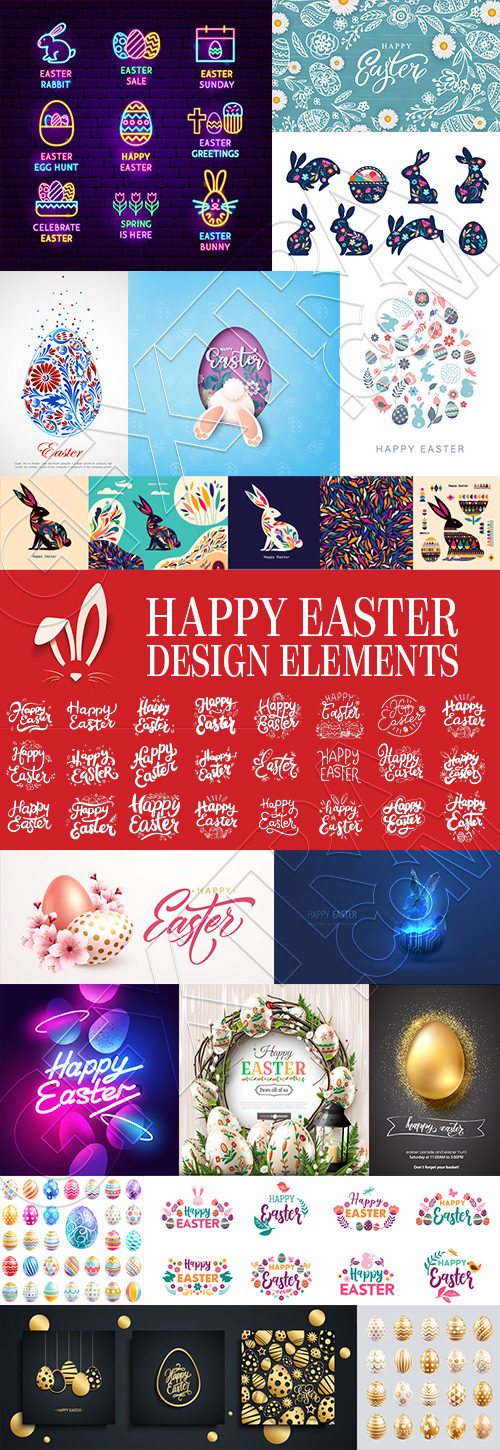 Happy Easter Design Elements 25xAI